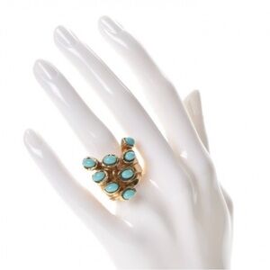 RARE Yves Saint Laurent Arty Dots by Stefano Pilati GOLD & TURQUOISE Chunk RING